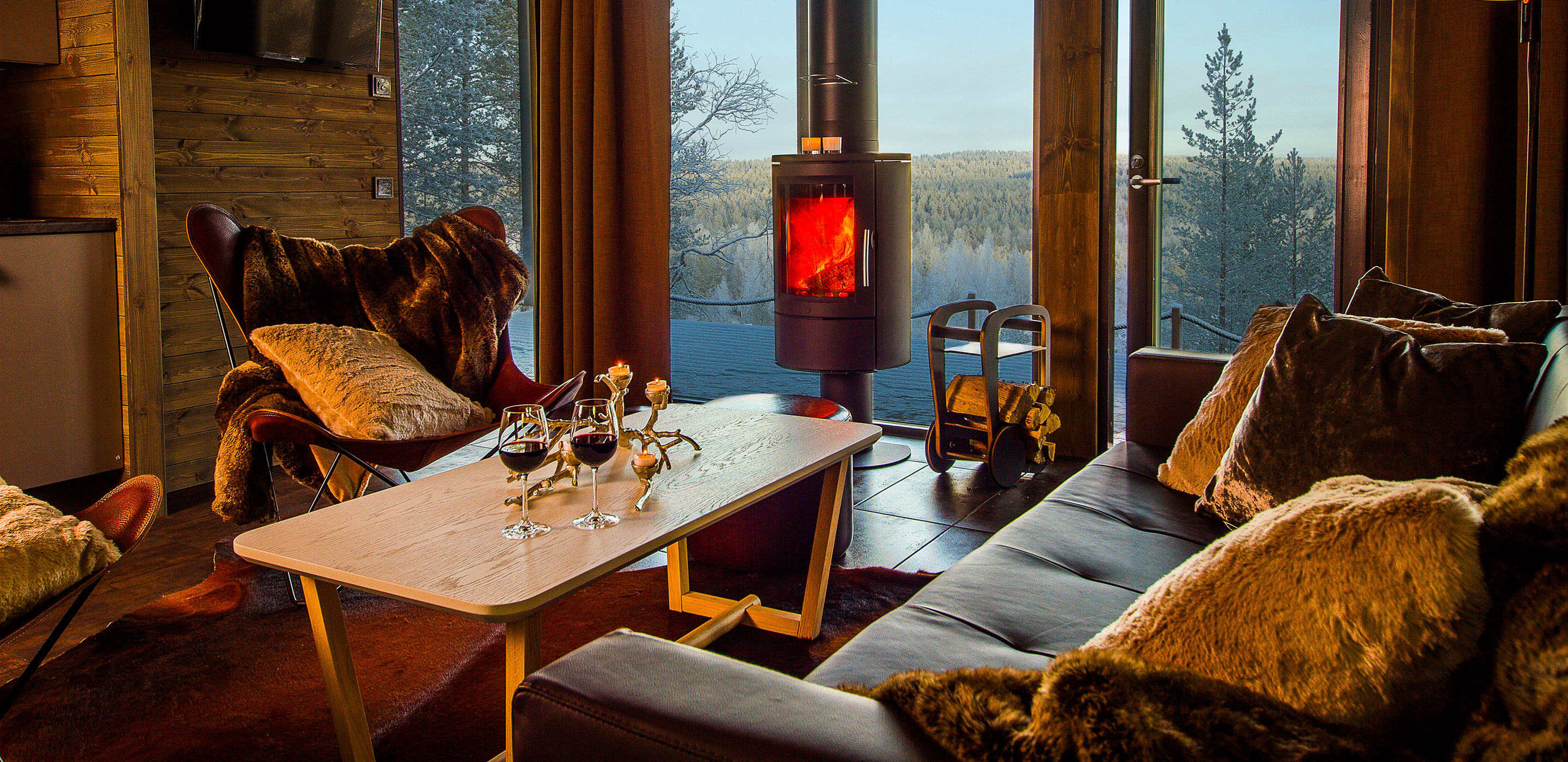 Artic Treehouse Hotel - Glasshouse-Wohnbereich