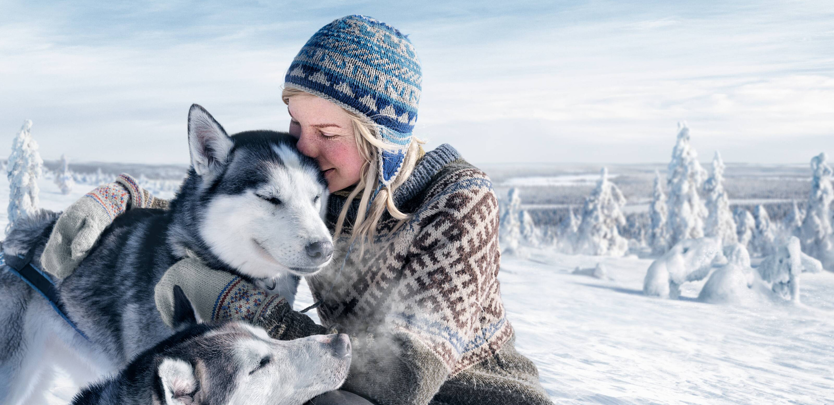 Frau mit Huskys